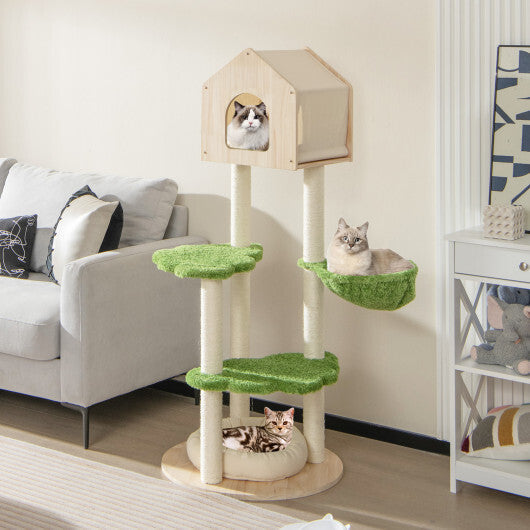 55 Inch Tall Cat Climbing Stand with Sisal Scratching Posts and Soft Cat Bed for Indoor Kittens-Green LuxuryLifeWay Online Store