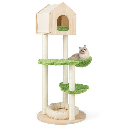 55 Inch Tall Cat Climbing Stand with Sisal Scratching Posts and Soft Cat Bed for Indoor Kittens-Green LuxuryLifeWay Online Store