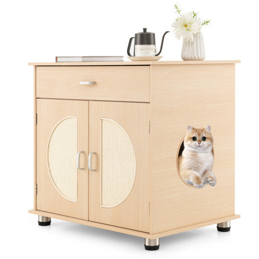 Cat Litter Box Enclosure with Sisal Scratching Doors and Storage-Natural LuxuryLifeWay Online Store