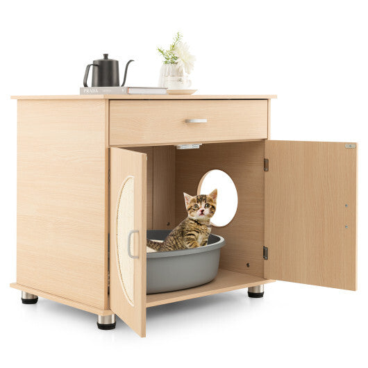 Cat Litter Box Enclosure with Sisal Scratching Doors and Storage-Natural LuxuryLifeWay Online Store