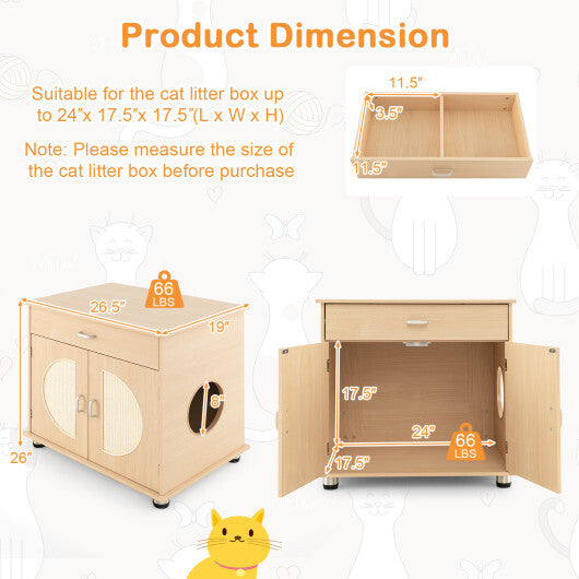 Cat Litter Box Enclosure with Sisal Scratching Doors and Storage-Natural LuxuryLifeWay Online Store