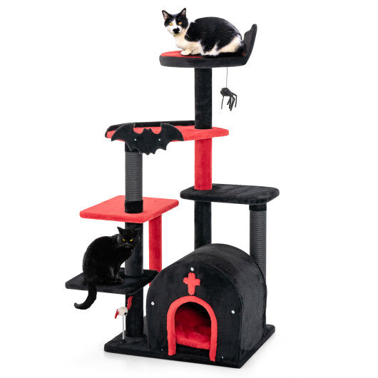 Gothic Cat Tree 53 Inch Tall Cat Tower with Cat Bed and Arch-Shaped Condo-Black LuxuryLifeWay Online Store