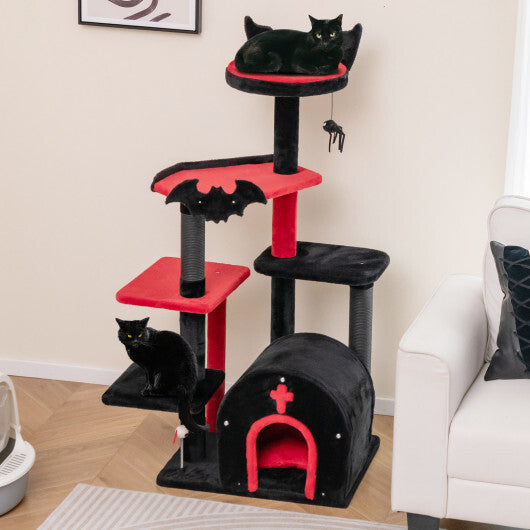 Gothic Cat Tree 53 Inch Tall Cat Tower with Cat Bed and Arch-Shaped Condo-Black LuxuryLifeWay Online Store