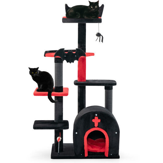 Gothic Cat Tree 53 Inch Tall Cat Tower with Cat Bed and Arch-Shaped Condo-Black LuxuryLifeWay Online Store