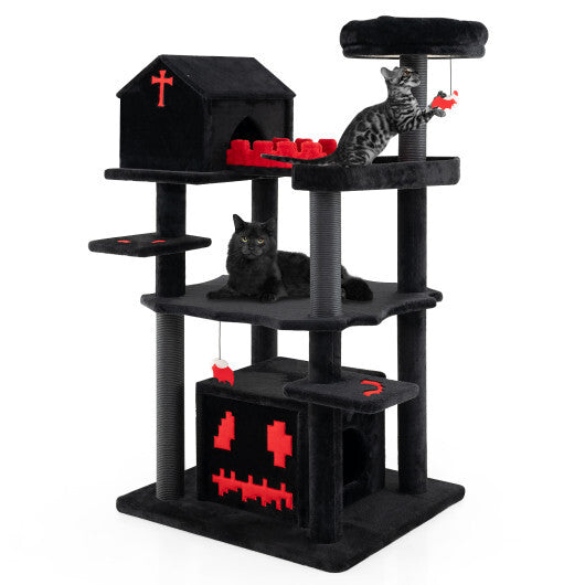 Gothic Cat Tree 49 Inch Tall Cat Tower 6-Tier Cat Activity Center with Coffin Bed-Black - Color: Black LuxuryLifeWay Online Store