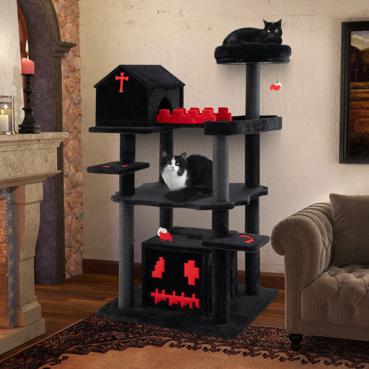 Gothic Cat Tree 49 Inch Tall Cat Tower 6-Tier Cat Activity Center with Coffin Bed-Black - Color: Black LuxuryLifeWay Online Store