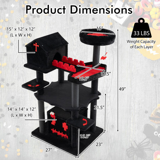 Gothic Cat Tree 49 Inch Tall Cat Tower 6-Tier Cat Activity Center with Coffin Bed-Black - Color: Black LuxuryLifeWay Online Store