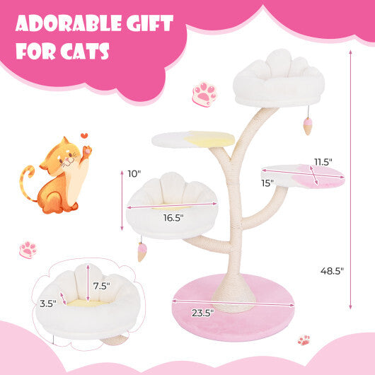Multi-Layer Cat Tree Cat Tower with 2 Cat Perches 2 Platforms-Pink LuxuryLifeWay Online Store