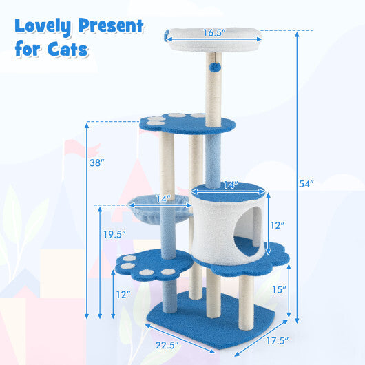 54 Inches Tall Modern Cat Tree Tower for Indoor Cats-Blue LuxuryLifeWay Online Store