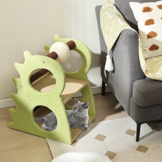 2-Tier Modern Cat Tree for Indoor Cats with Rotatable Sisal Scratching Ball-Green LuxuryLifeWay Online Store