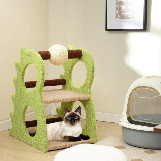 2-Tier Modern Cat Tree for Indoor Cats with Rotatable Sisal Scratching Ball-Green LuxuryLifeWay Online Store