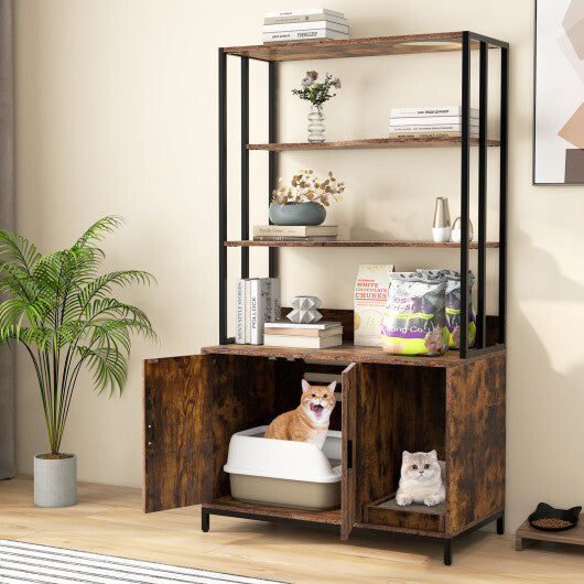 Cat Litter Box Enclosure with Storage and 3-tier Shelves-Rustic Brown LuxuryLifeWay Online Store