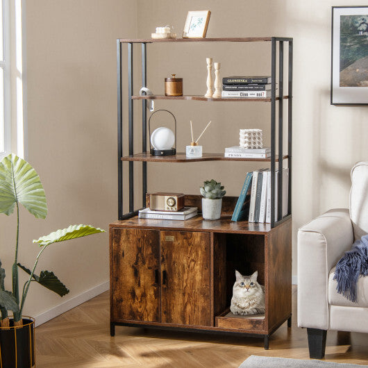 Cat Litter Box Enclosure with Storage and 3-tier Shelves-Rustic Brown LuxuryLifeWay Online Store