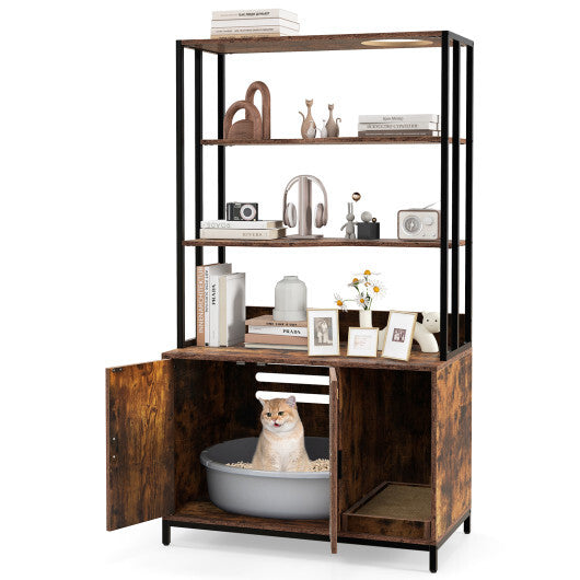 Cat Litter Box Enclosure with Storage and 3-tier Shelves-Rustic Brown LuxuryLifeWay Online Store