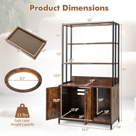 Cat Litter Box Enclosure with Storage and 3-tier Shelves-Rustic Brown LuxuryLifeWay Online Store