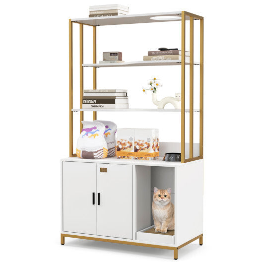 Cat Litter Box Enclosure with Storage and 3-tier Shelves-Rustic Brown LuxuryLifeWay Online Store