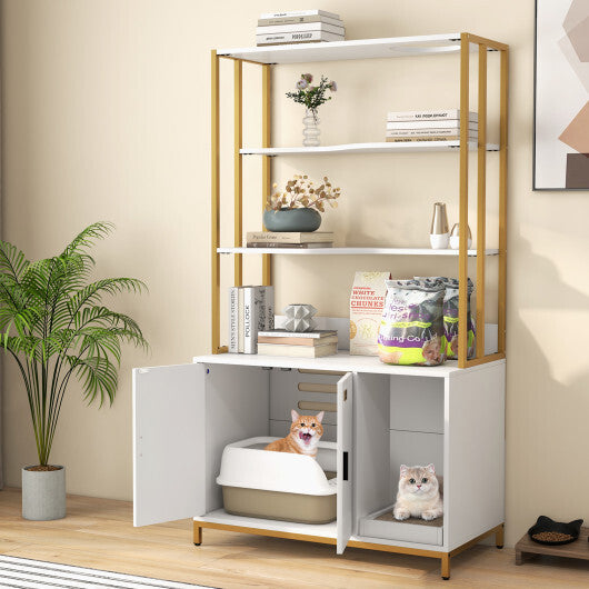 Cat Litter Box Enclosure with Storage and 3-tier Shelves-Rustic Brown LuxuryLifeWay Online Store