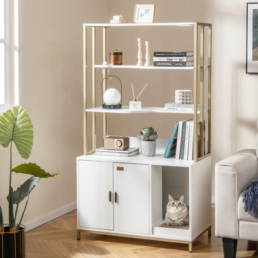 Cat Litter Box Enclosure with Storage and 3-tier Shelves-Rustic Brown LuxuryLifeWay Online Store