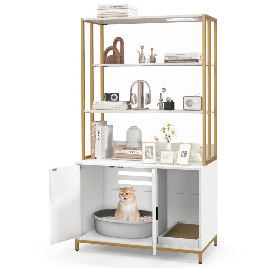 Cat Litter Box Enclosure with Storage and 3-tier Shelves-Rustic Brown LuxuryLifeWay Online Store