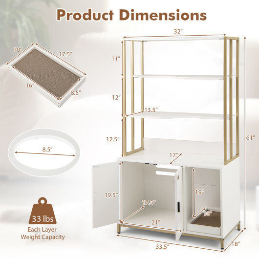Cat Litter Box Enclosure with Storage and 3-tier Shelves-Rustic Brown LuxuryLifeWay Online Store