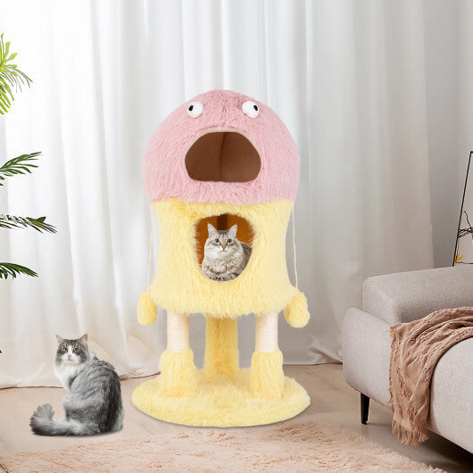 Cute Monster-Themed Cat Tower with 2 Private Condos and 3-Level Activity Center-Yellow LuxuryLifeWay Online Store