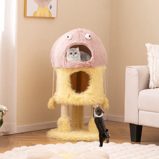 Cute Monster-Themed Cat Tower with 2 Private Condos and 3-Level Activity Center-Yellow LuxuryLifeWay Online Store