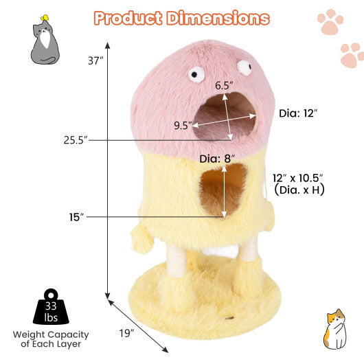 Cute Monster-Themed Cat Tower with 2 Private Condos and 3-Level Activity Center-Yellow LuxuryLifeWay Online Store