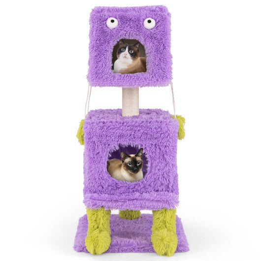 Cute Monster-Themed Cat Tower with 2 Private Condos for Small Place-Purple LuxuryLifeWay Online Store