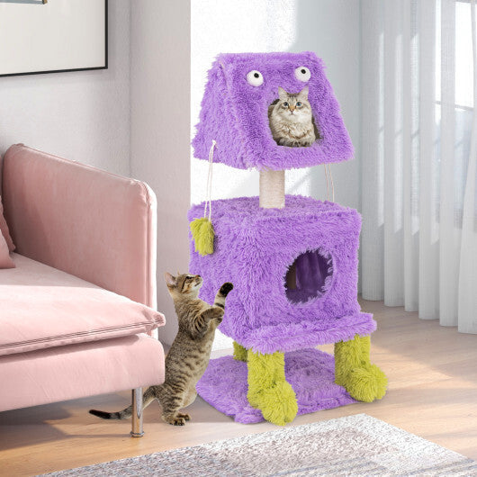 Cute Monster-Themed Cat Tower with 2 Private Condos for Small Place-Purple LuxuryLifeWay Online Store