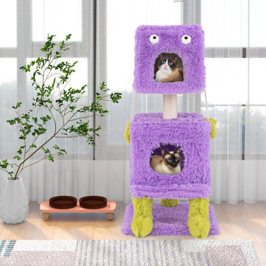 Cute Monster-Themed Cat Tower with 2 Private Condos for Small Place-Purple LuxuryLifeWay Online Store
