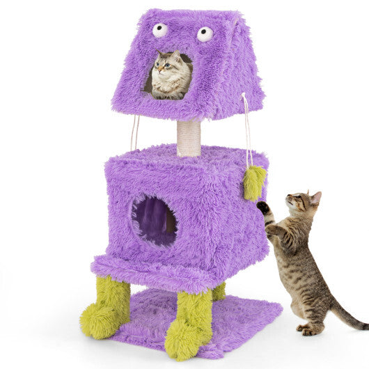 Cute Monster-Themed Cat Tower with 2 Private Condos for Small Place-Purple LuxuryLifeWay Online Store