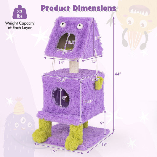 Cute Monster-Themed Cat Tower with 2 Private Condos for Small Place-Purple LuxuryLifeWay Online Store