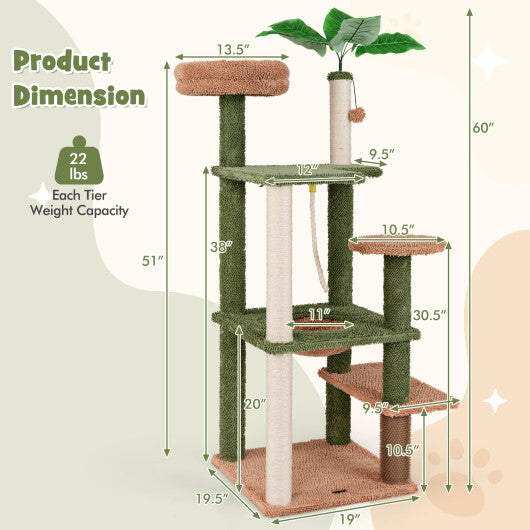 Multilevel Cat Tree with Scratching Posts and Rope Plush Perch Toy Bed-Green LuxuryLifeWay Online Store