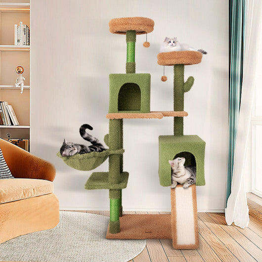 Multi-level Cactus Cat Tree with Scratching Posts Ladder Double Condos and Toys Bed-Green LuxuryLifeWay Online Store