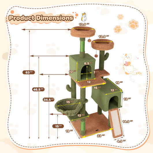 Multi-level Cactus Cat Tree with Scratching Posts Ladder Double Condos and Toys Bed-Green LuxuryLifeWay Online Store