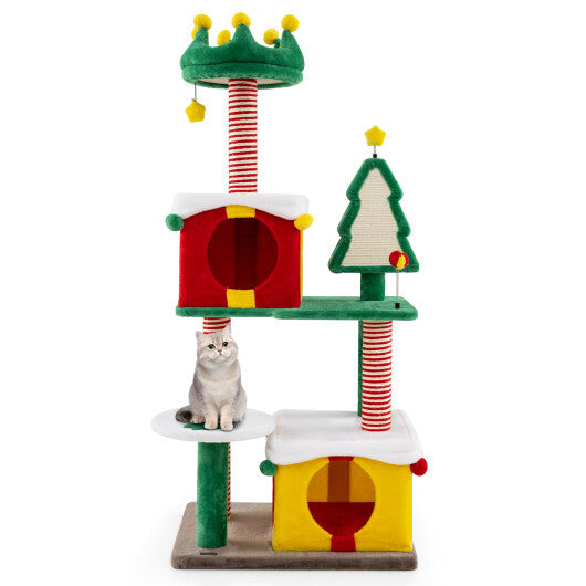 Cute Christmas Cat Tree Cat Tower for Indoor Cats with Scratching Posts and Carpet-Multicolor LuxuryLifeWay Online Store