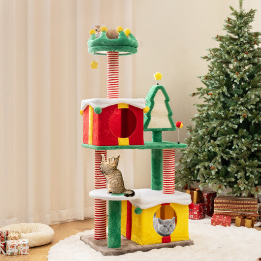 Cute Christmas Cat Tree Cat Tower for Indoor Cats with Scratching Posts and Carpet-Multicolor LuxuryLifeWay Online Store