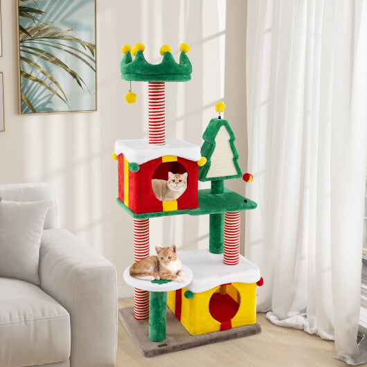 Cute Christmas Cat Tree Cat Tower for Indoor Cats with Scratching Posts and Carpet-Multicolor LuxuryLifeWay Online Store