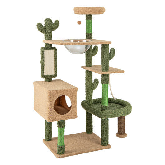 59 Inch Multilevel Cactus Cat Tree with Scratching Posts Cando Toy and Rope-Green LuxuryLifeWay Online Store