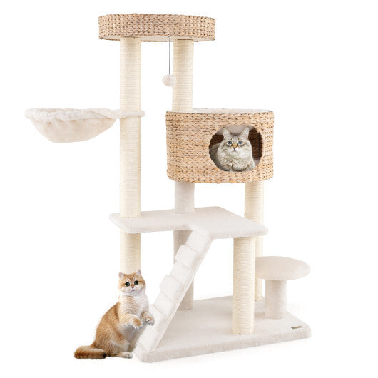Modern Cat Tree for Indoor Cats with Cattail Fluff Condo and Top Perch-Natural LuxuryLifeWay Online Store