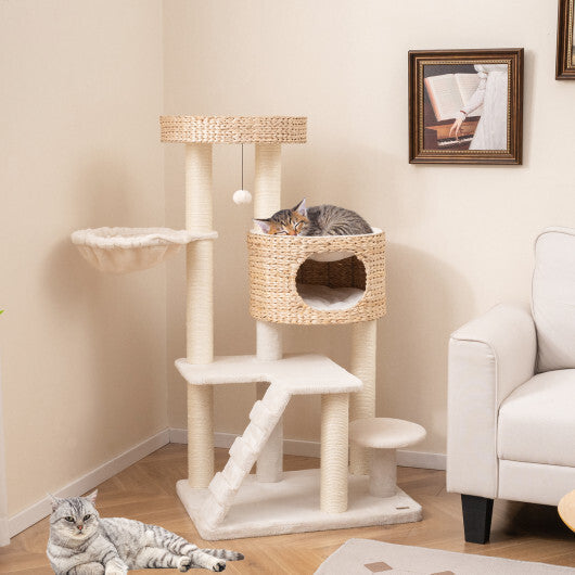 Modern Cat Tree for Indoor Cats with Cattail Fluff Condo and Top Perch-Natural LuxuryLifeWay Online Store