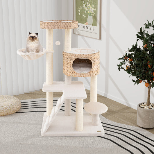 Modern Cat Tree for Indoor Cats with Cattail Fluff Condo and Top Perch-Natural LuxuryLifeWay Online Store