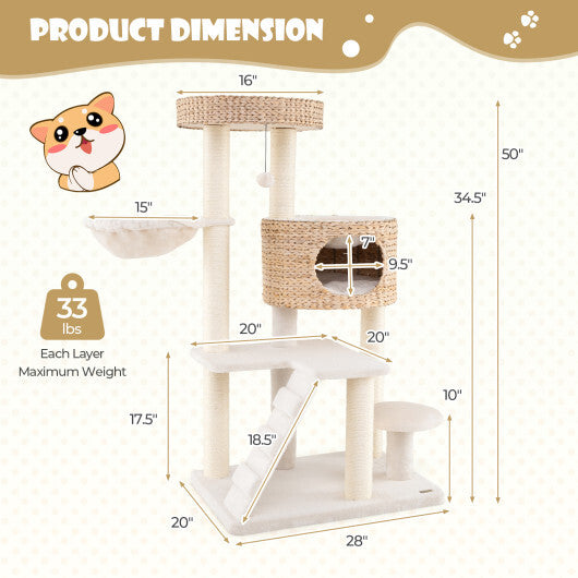 Modern Cat Tree for Indoor Cats with Cattail Fluff Condo and Top Perch-Natural LuxuryLifeWay Online Store