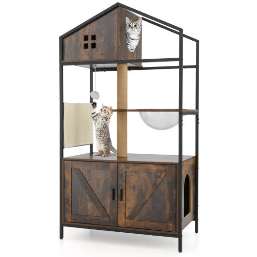 Cat Tree with Litter Box Enclosure Industrial Cat Tower Multi-level Cat Condo Furniture for Indoor Cats-Rustic Brown LuxuryLifeWay Online Store