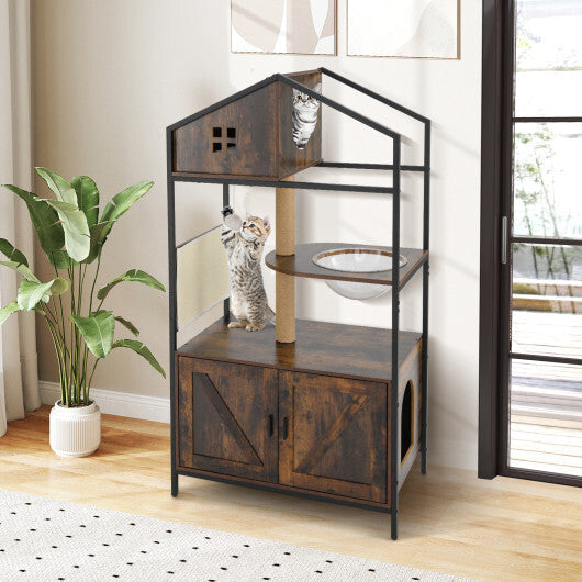 Cat Tree with Litter Box Enclosure Industrial Cat Tower Multi-level Cat Condo Furniture for Indoor Cats-Rustic Brown LuxuryLifeWay Online Store