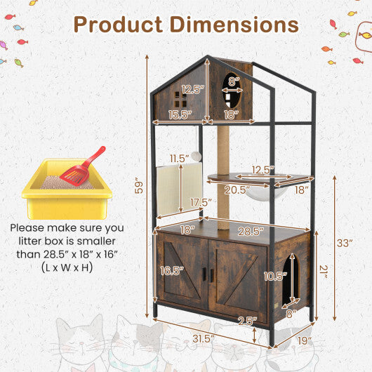 Cat Tree with Litter Box Enclosure Industrial Cat Tower Multi-level Cat Condo Furniture for Indoor Cats-Rustic Brown LuxuryLifeWay Online Store