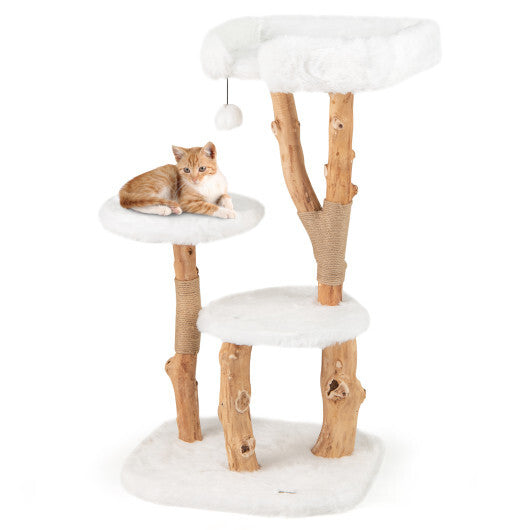 44 Inch Solid Wood Cat Tree with Perch and Natural Jute Scratching Posts-White LuxuryLifeWay Online Store