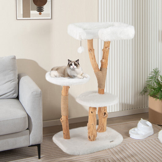 44 Inch Solid Wood Cat Tree with Perch and Natural Jute Scratching Posts-White LuxuryLifeWay Online Store