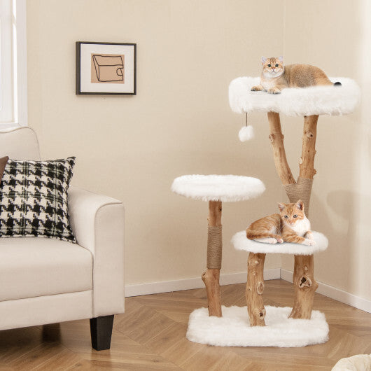 44 Inch Solid Wood Cat Tree with Perch and Natural Jute Scratching Posts-White LuxuryLifeWay Online Store