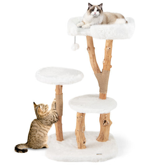44 Inch Solid Wood Cat Tree with Perch and Natural Jute Scratching Posts-White LuxuryLifeWay Online Store